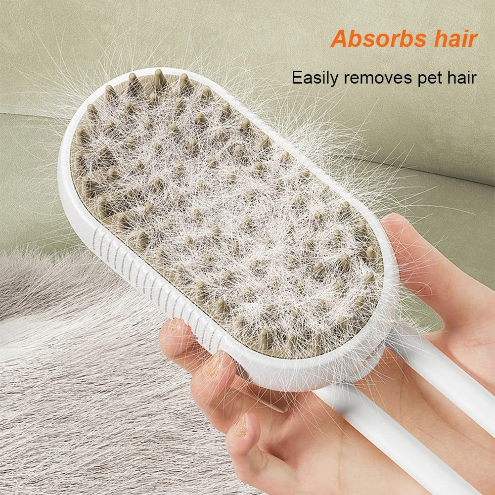 Electric Pet Steam Brush – 3-In-1 Pet Grooming Comb with Water Spray for Cats and Dogs, USB Rechargeable