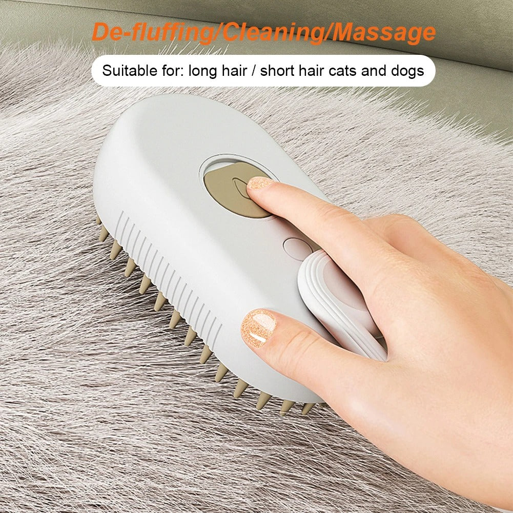 Electric Pet Steam Brush – 3-In-1 Pet Grooming Comb with Water Spray for Cats and Dogs, USB Rechargeable