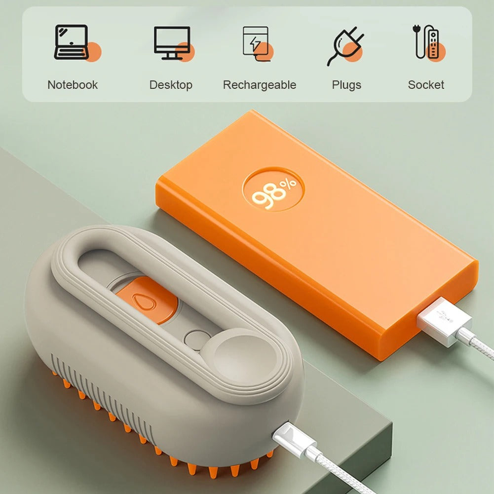 Electric Pet Steam Brush – 3-In-1 Pet Grooming Comb with Water Spray for Cats and Dogs, USB Rechargeable