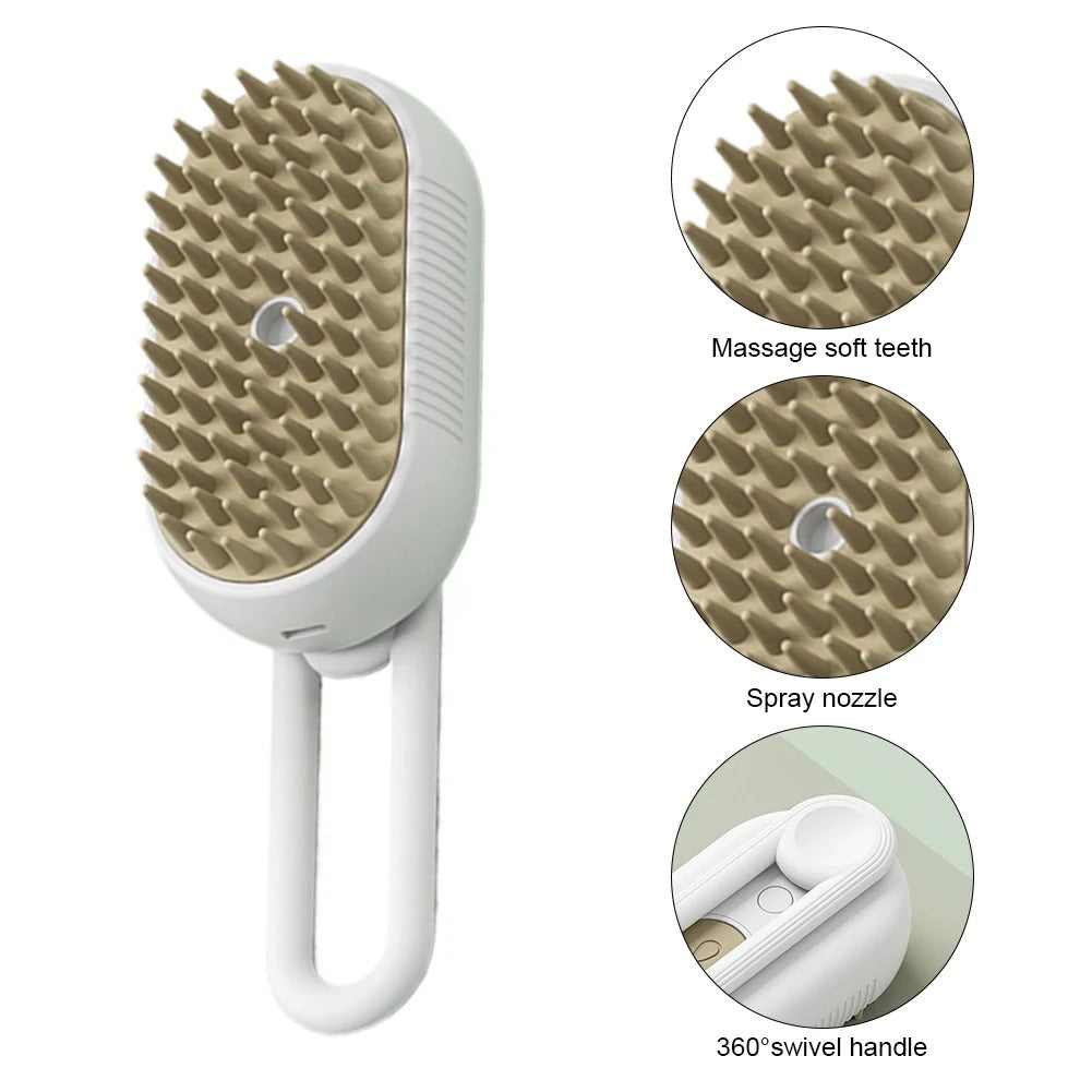 Electric Pet Steam Brush – 3-In-1 Pet Grooming Comb with Water Spray for Cats and Dogs, USB Rechargeable