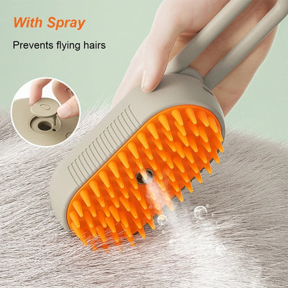 Electric Pet Steam Brush – 3-In-1 Pet Grooming Comb with Water Spray for Cats and Dogs, USB Rechargeable
